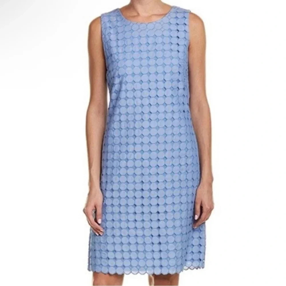 J. McLaughlin Periwinkle Blue Cotton Sleeveless Eyelet Sheath Dress Size Small